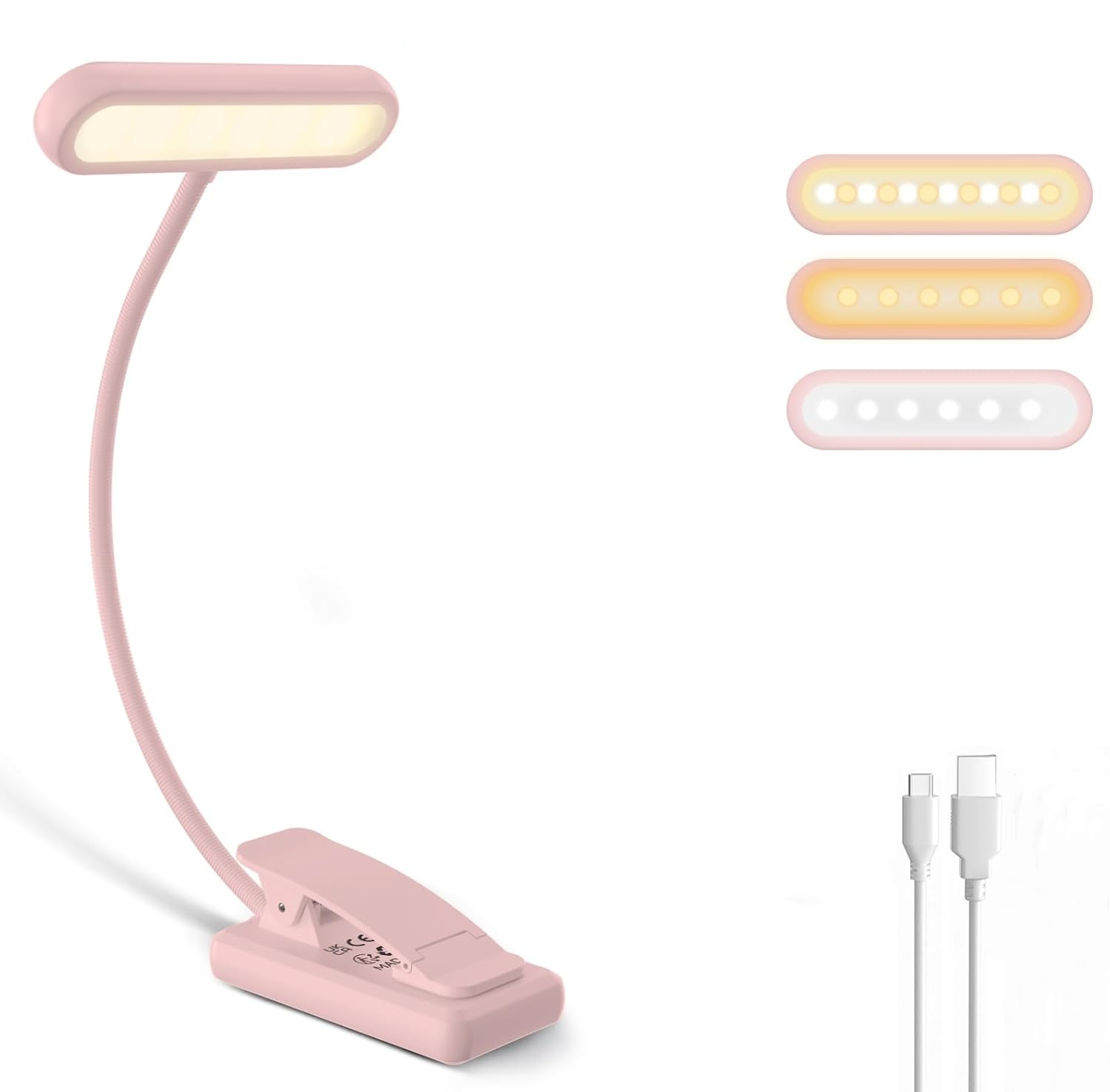 Desk Setup Lamp - Reading Lamp Book Clamp Black/White/Pink USB