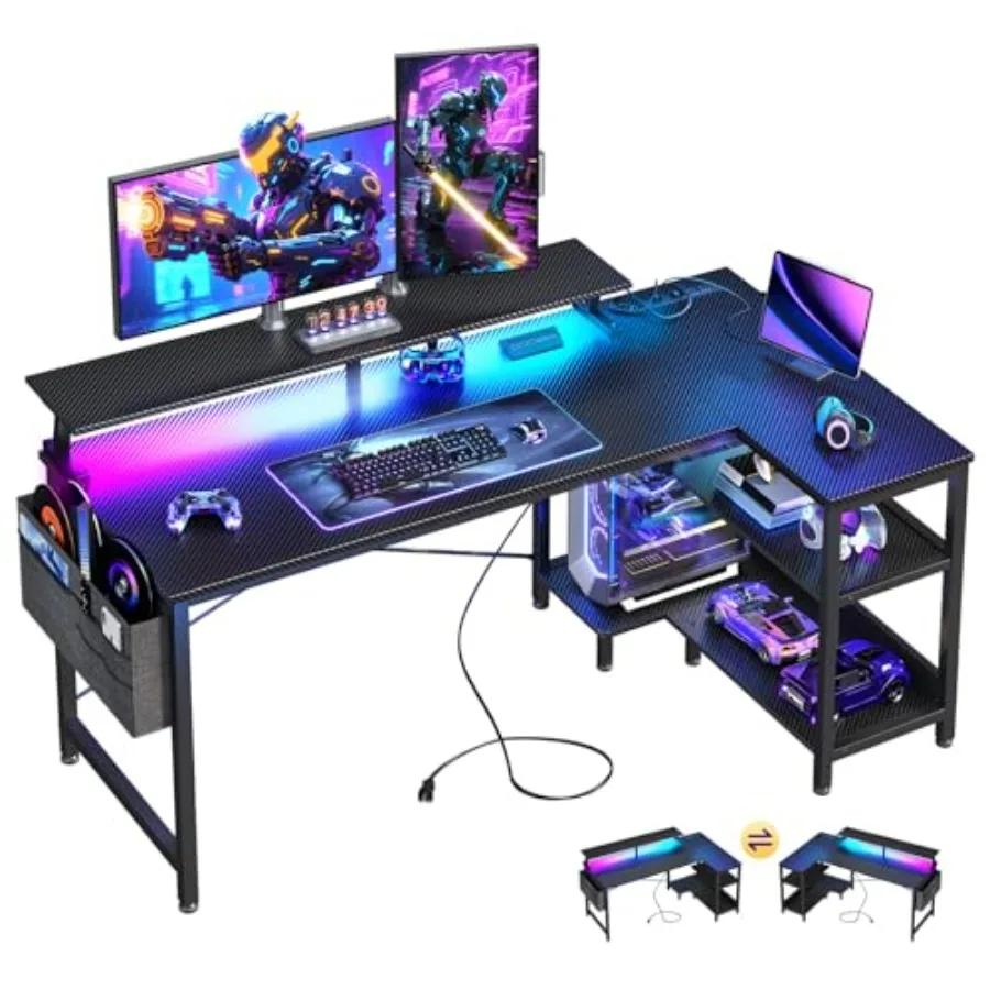 Desk Setup L Shaped - L Shaped Gaming Desk with LED