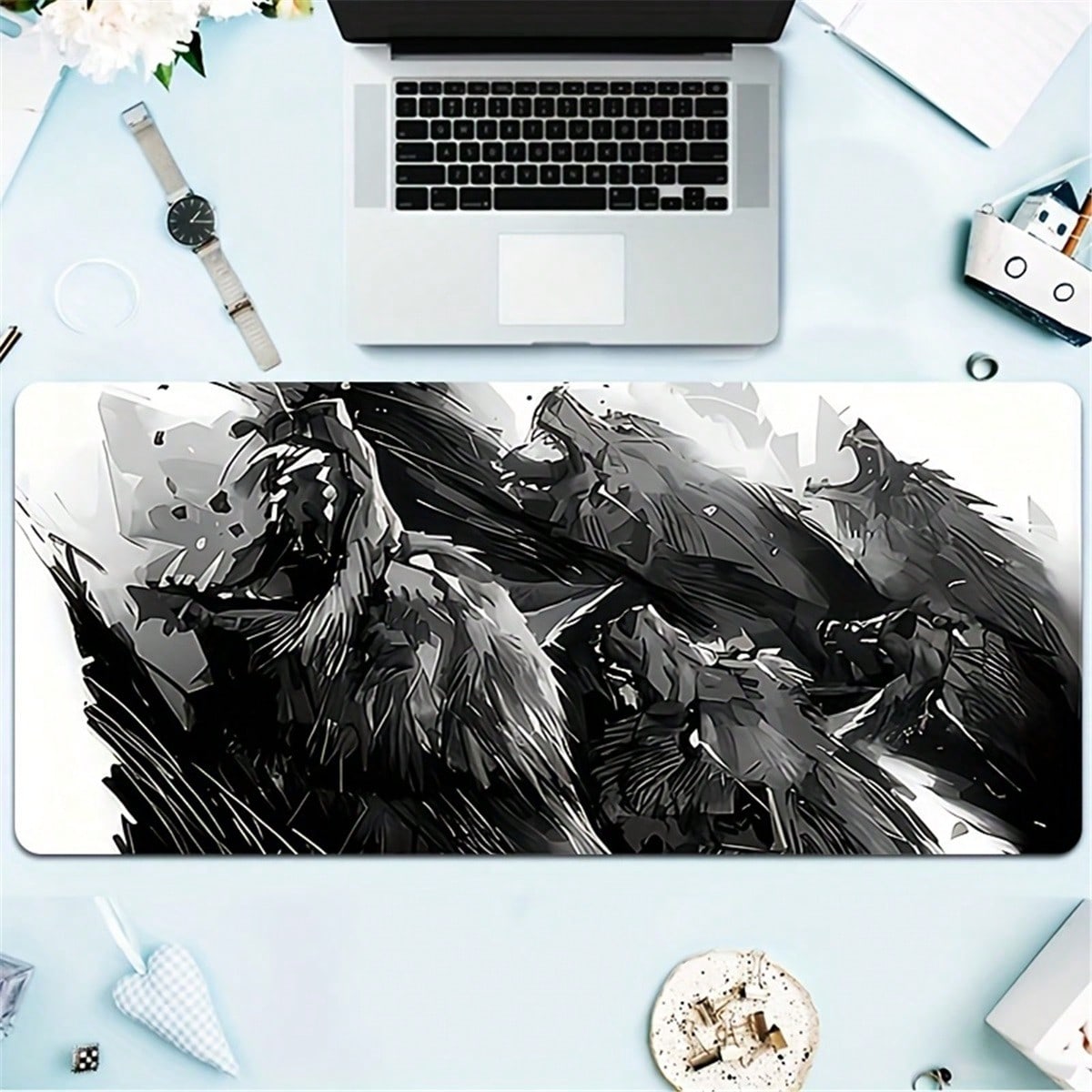 Desk Setup Pc And Laptop - Large Wolf Gaming Desk Pad Compatible