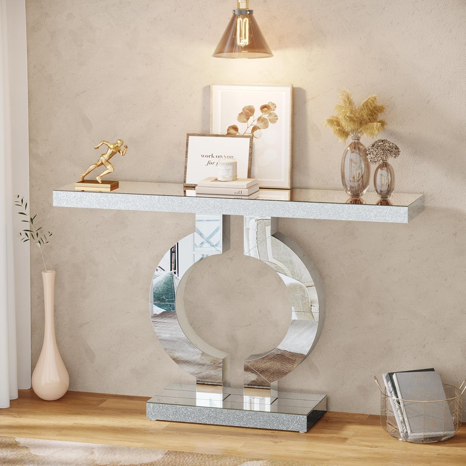 Desk Setup Minimalist - Tribesigns 43.3-Inch (110cm)Mirrored Console Table, Modern
