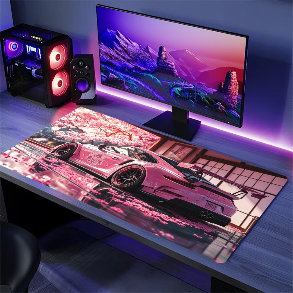 Desk Setup Pc And Laptop - Sakura Sports Car Extended Desk Mat