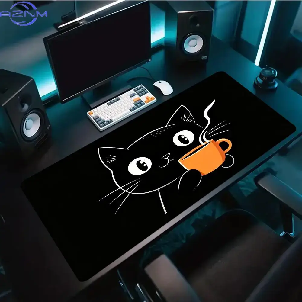Cute Line Art Cat Hold Coffee  - Desk Setup Pc And Laptop ulasan dan harga