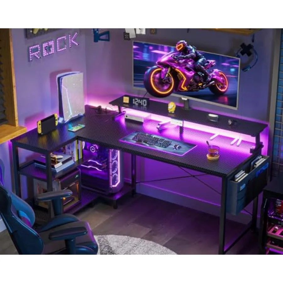 L Shaped Gaming Desk with LED  - Desk Setup L Shaped ulasan dan harga