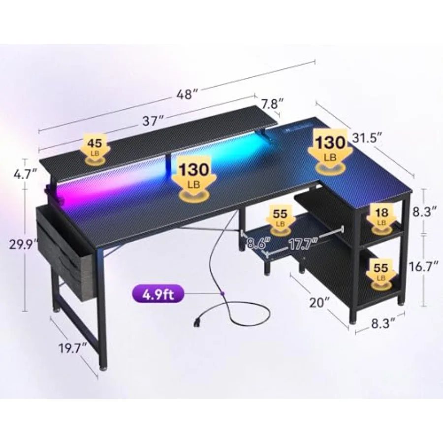 L Shaped Gaming Desk with LED  - Desk Setup L Shaped ulasan dan harga
