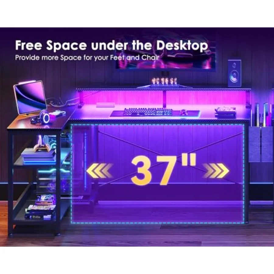 L Shaped Gaming Desk with LED  - Desk Setup L Shaped ulasan dan harga