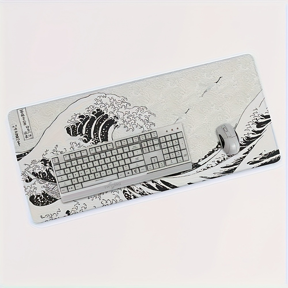 Black White Wave Art XXL Desk  - Desk Setup Pc And Laptop ulasan dan harga