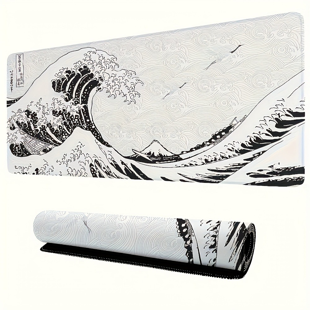 Black White Wave Art XXL Desk  - Desk Setup Pc And Laptop ulasan dan harga