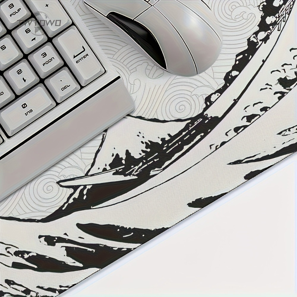 Black White Wave Art XXL Desk  - Desk Setup Pc And Laptop ulasan dan harga