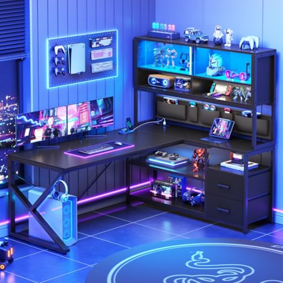 L Shaped Gaming Desk with Stor - Desk Setup L Shaped ulasan dan harga