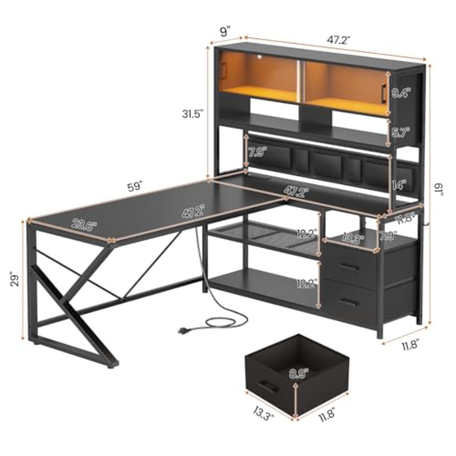 L Shaped Gaming Desk with Stor - Desk Setup L Shaped ulasan dan harga