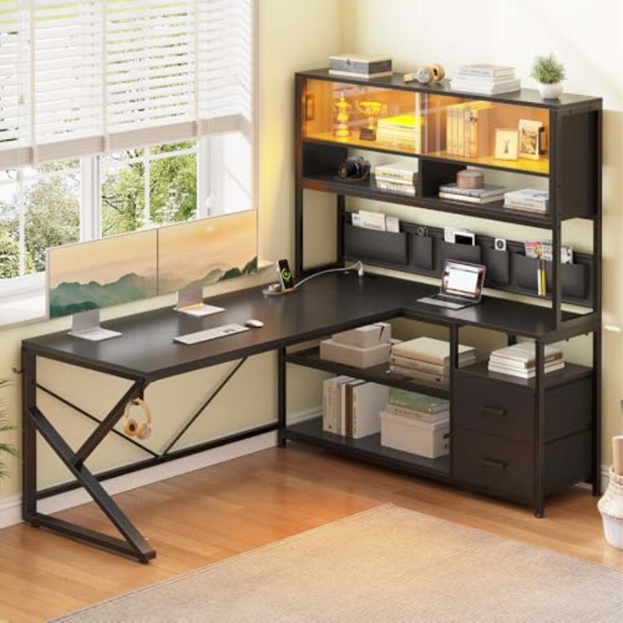 L Shaped Gaming Desk with Stor - Desk Setup L Shaped ulasan dan harga