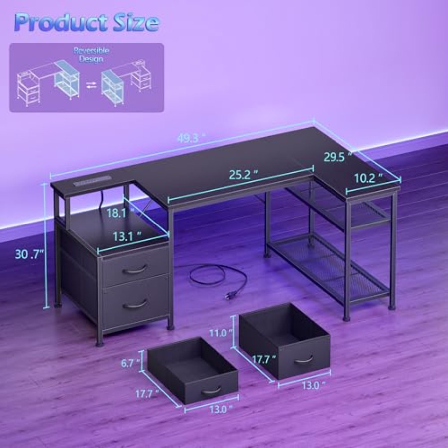 49 Inch L Shaped Gaming Desk w - Desk Setup L Shaped ulasan dan harga