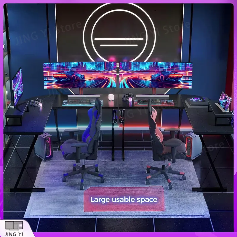 L Shaped Gaming Desk with Moni - Desk Setup L Shaped ulasan dan harga