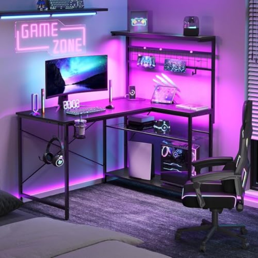 42 L Gaming Desk with Power Ou - Desk Setup L Shaped ulasan dan harga