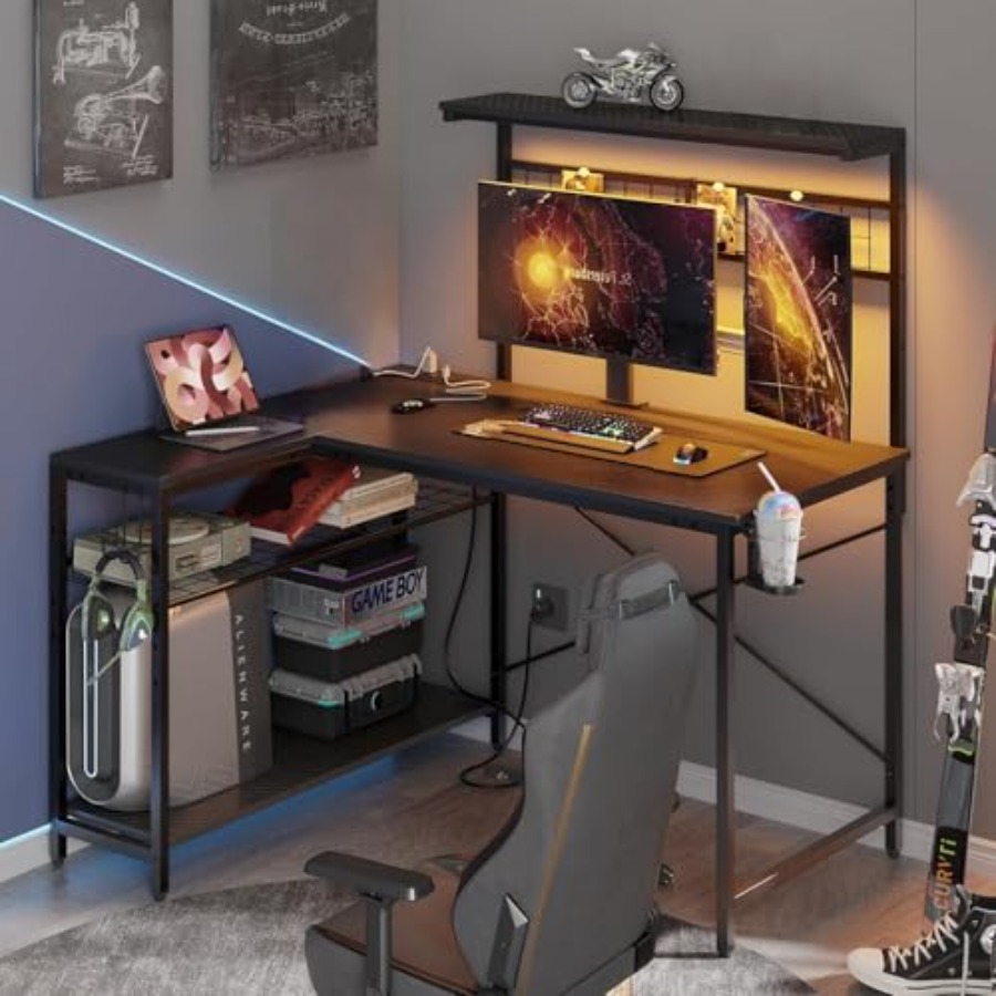 42 L Gaming Desk with Power Ou - Desk Setup L Shaped ulasan dan harga